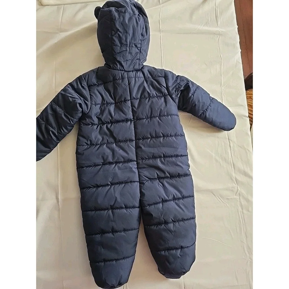 NWOT New THE CHILDREN'S PLACE Baby Blue‎ Infant Snowsuit 6-9 Months Bear Hood